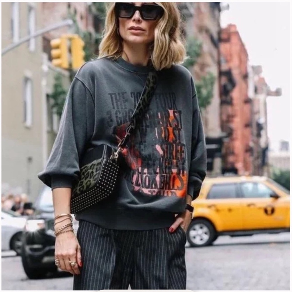 Anine Bing Ramona Street Graphic Sweatshirt Grey - Picture 1 of 10